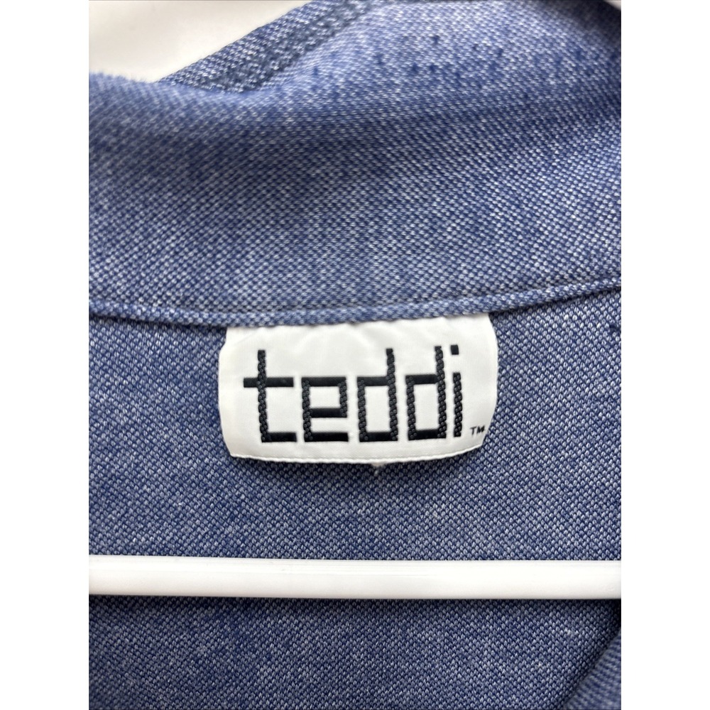 Vintage Teddi Blue Stonewashed Knit Polo Shirt Short Sleeve Collared Retro 80s - Picture 2 of 7